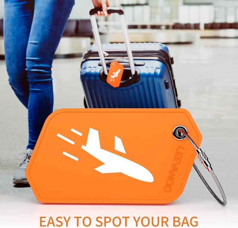 Bright Orange Silicone Luggage Tags, 4-Pack
