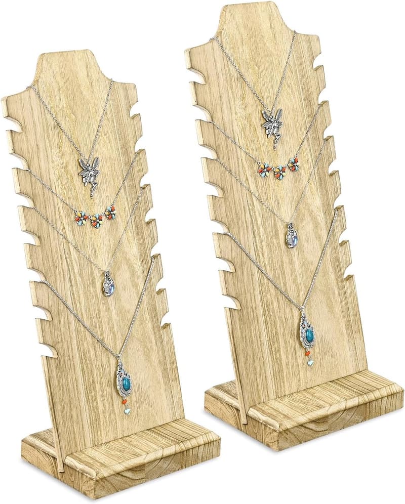 Wooden Necklace Display Stand - Freestanding Easel Holder (2 Pcs)