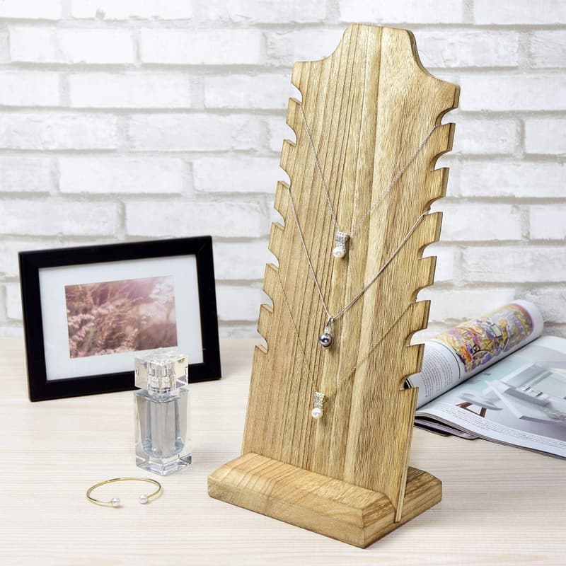 Wooden Necklace Display Stand - Freestanding Easel Holder (2 Pcs)
