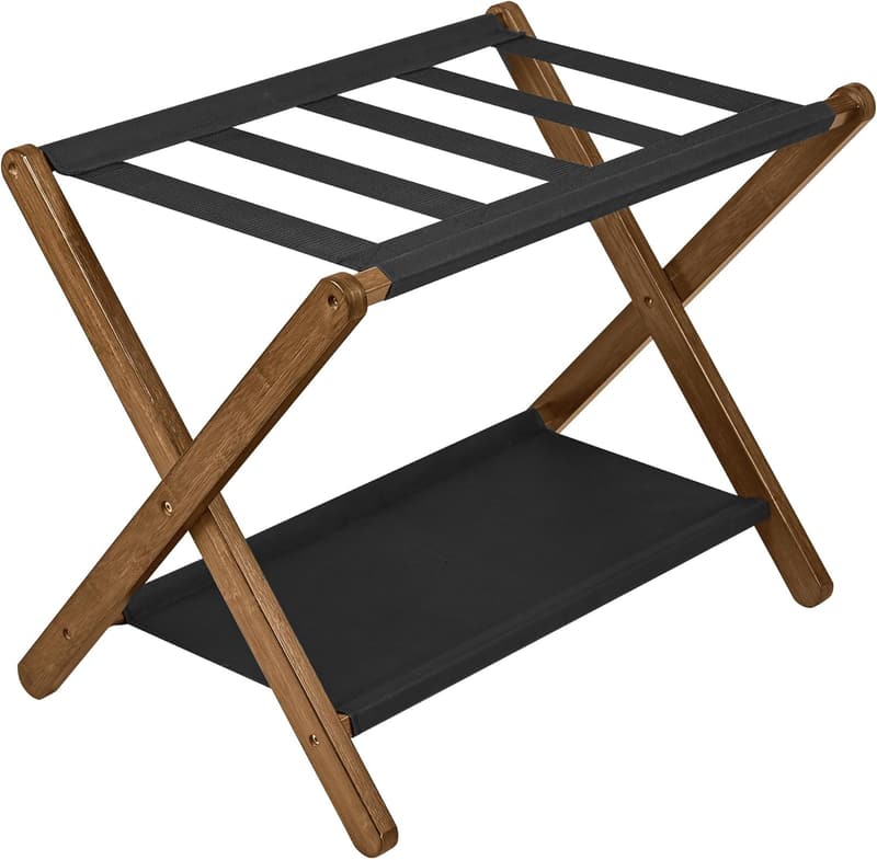 Bamboo Folding Luggage Rack with Storage Shelf - 131 lb Capacity