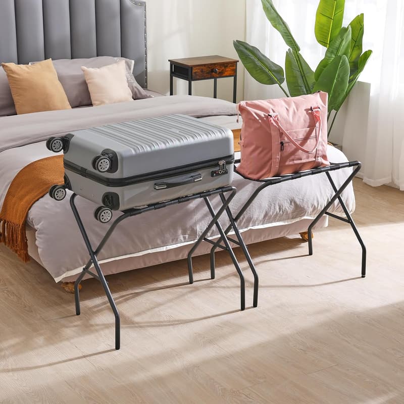 Foldable Metal Luggage Rack Set for Guest Room - 110 lb Capacity