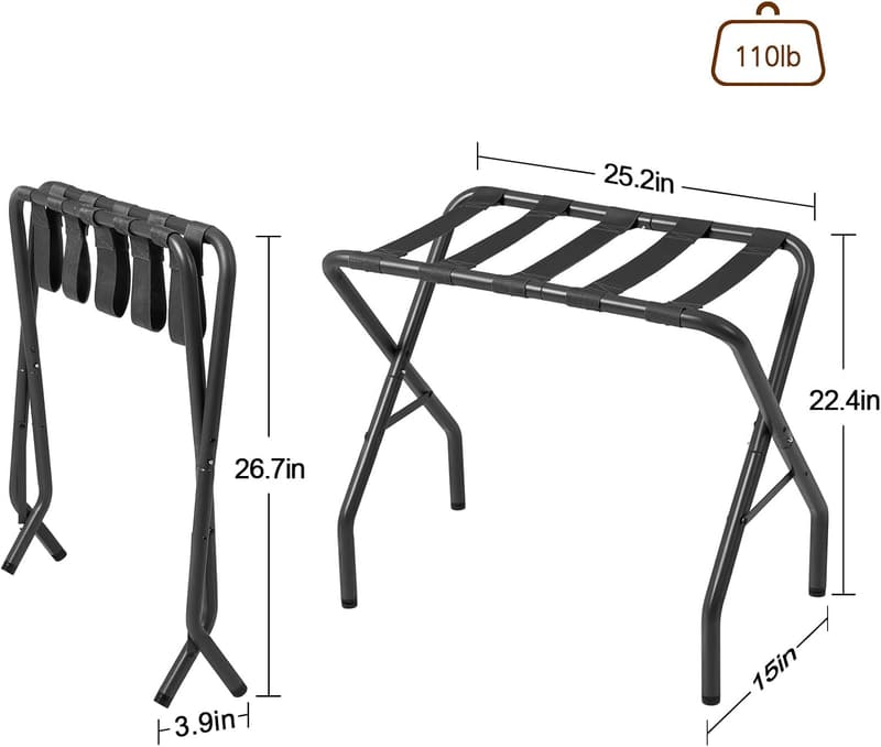 Foldable Metal Luggage Rack Set for Guest Room - 110 lb Capacity