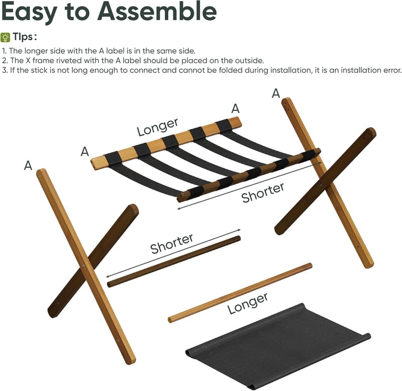 Folding Walnut Bamboo Luggage Rack with Storage Shelf