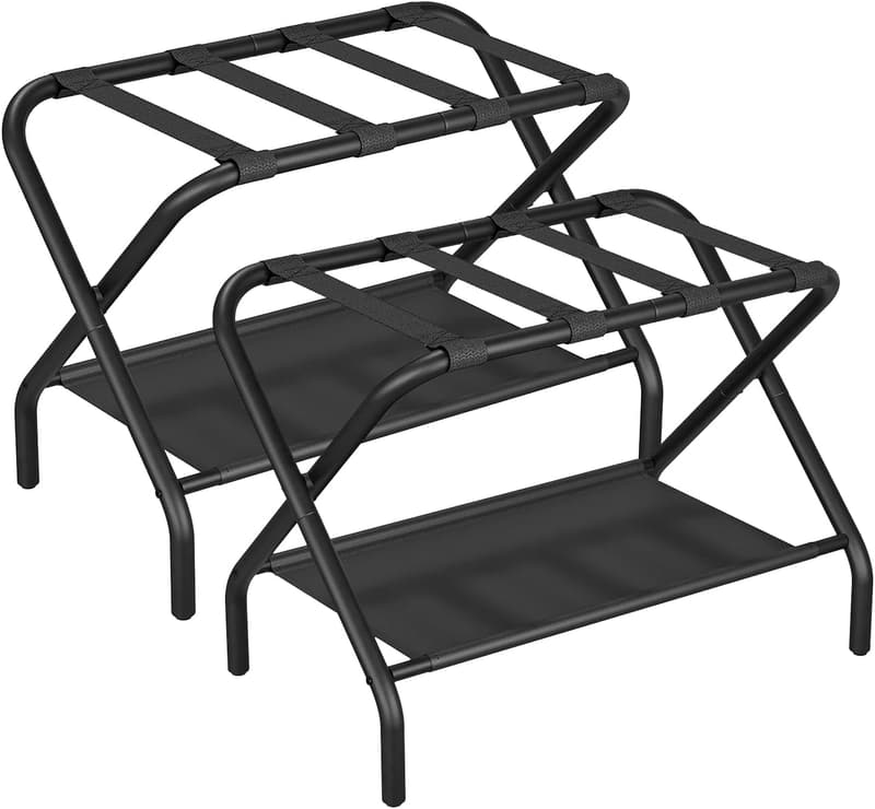 Foldable Black Luggage Rack for Guest Room - Pack of 2