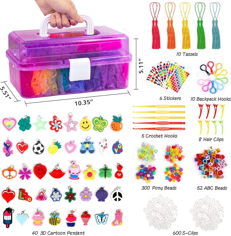 Rubber Loom Bands Bracelet Making Kit for Kids - 28 Colors, 600 S-Clips