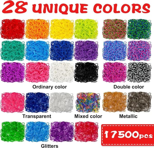 Rubber Loom Bands Bracelet Making Kit for Kids - 28 Colors, 600 S-Clips