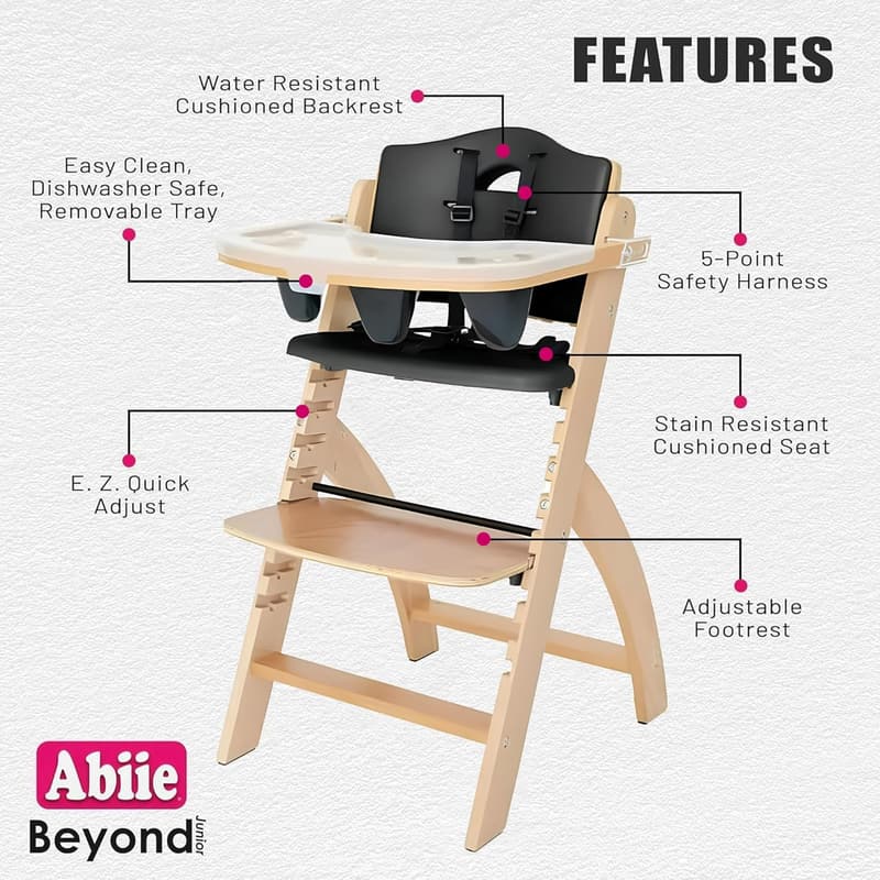 Adjustable Wooden High Chair with Tray for Babies and Toddlers