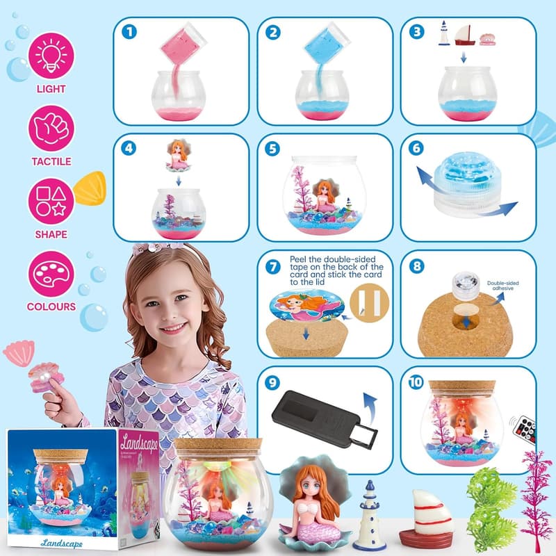 DIY Light-Up Mermaid Terrarium Kit for Girls Ages 6-12