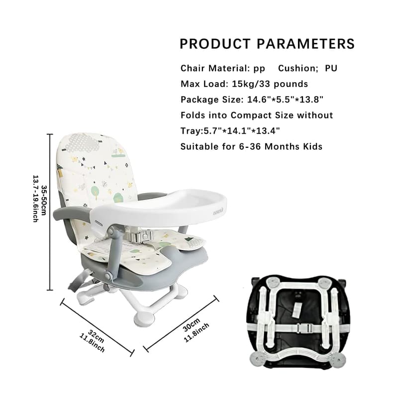 Portable Toddler Booster Seat with Removable Tray & Cushion