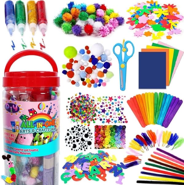 Kids' Craft Kit with Glitter Glue, Pipe Cleaners & Tools, Age 4+