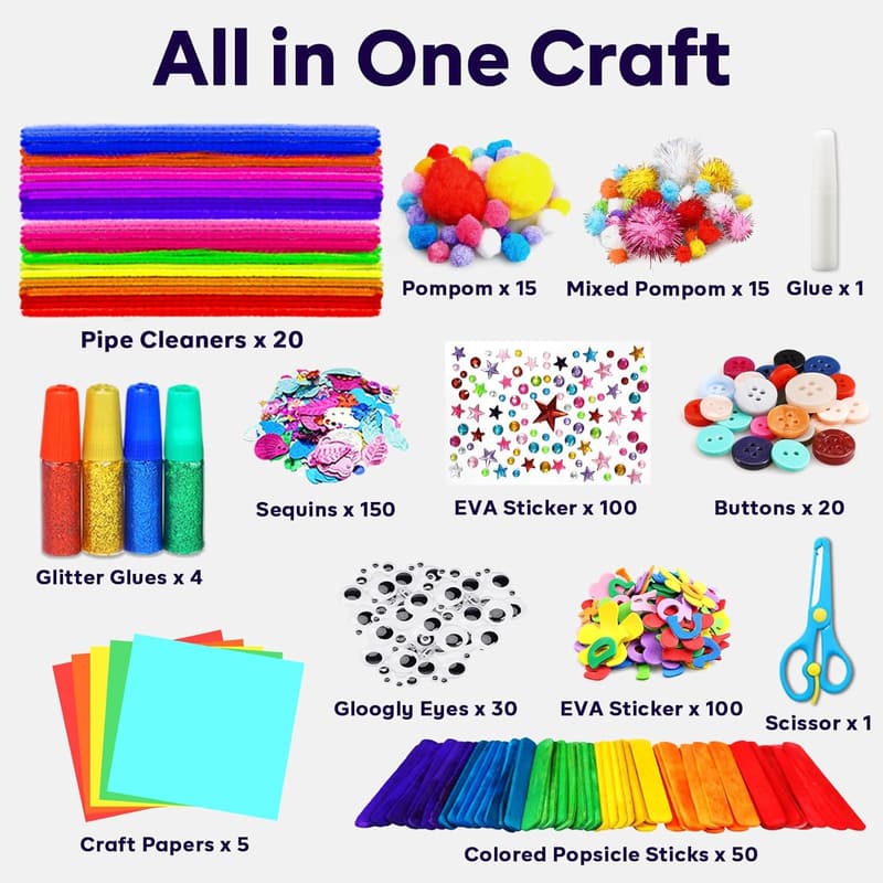 Kids' Craft Kit with Glitter Glue, Pipe Cleaners & Tools, Age 4+
