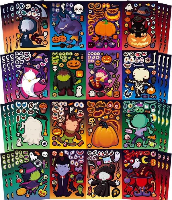 Halloween DIY Sticker Kit for Kids - 64 Sheets, 16 Designs