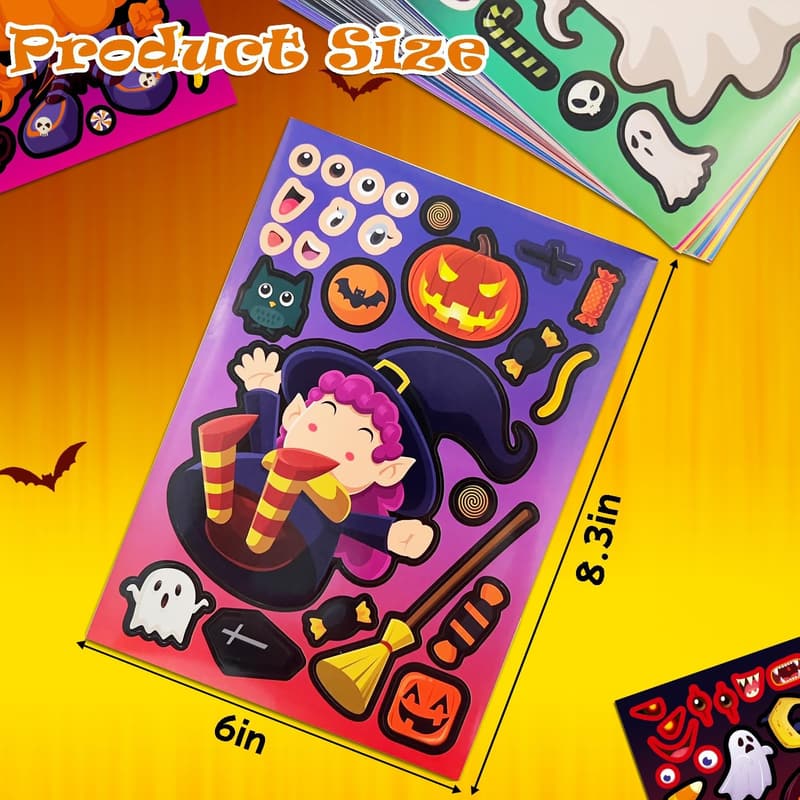 Halloween DIY Sticker Kit for Kids - 64 Sheets, 16 Designs