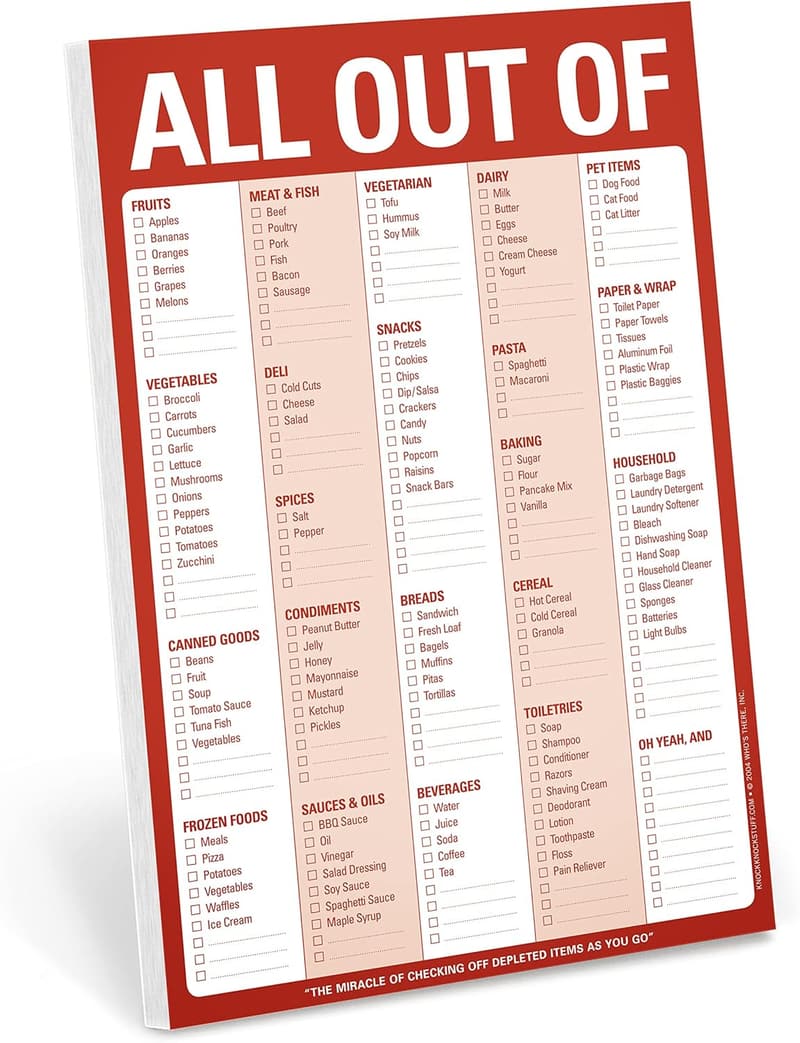 Grocery List Note Pad - 6x9 Inches, Red
