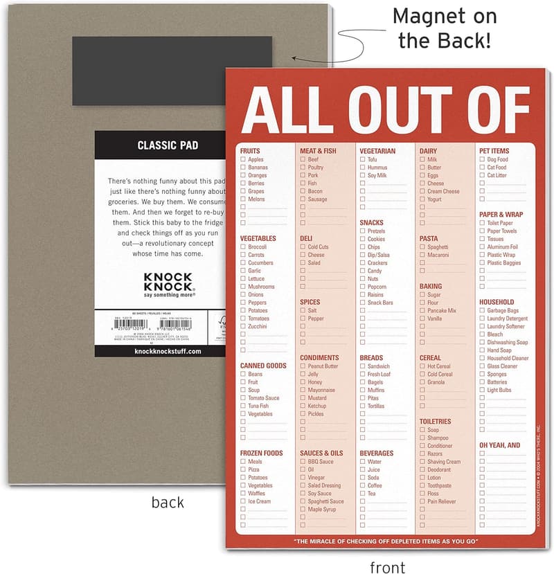 Grocery List Note Pad - 6x9 Inches, Red