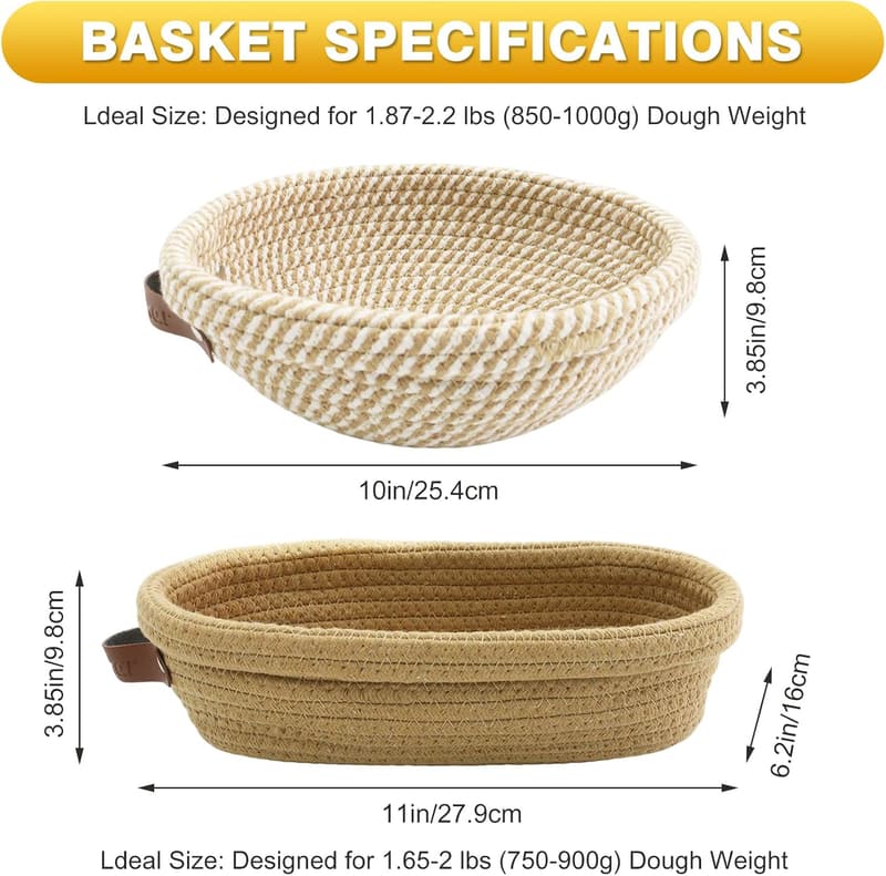 Banneton Bread Proofing Basket Set with Liners - 10