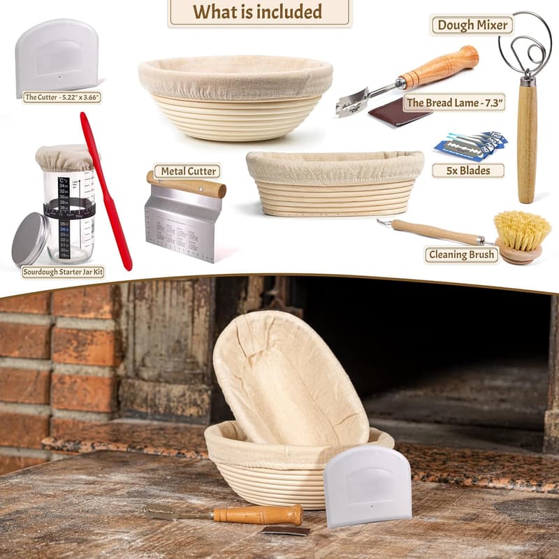 Sourdough Bread Baking Starter Kit with Proofing Baskets