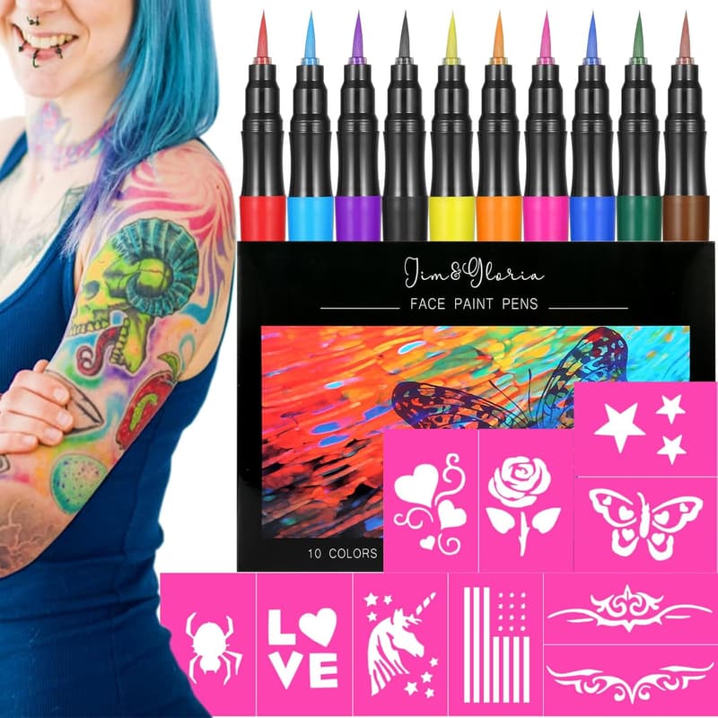 Pride Face Painting Kit - Washable Tattoo Markers & Stencils