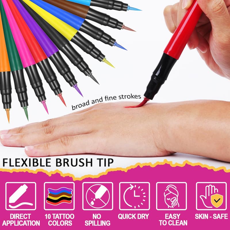 Pride Face Painting Kit - Washable Tattoo Markers & Stencils