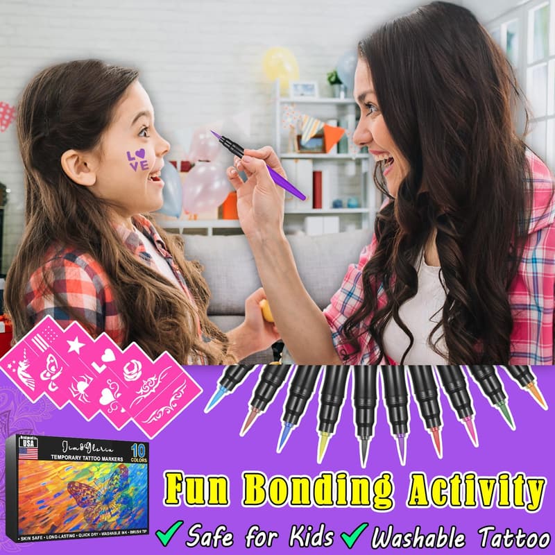 Pride Face Painting Kit - Washable Tattoo Markers & Stencils
