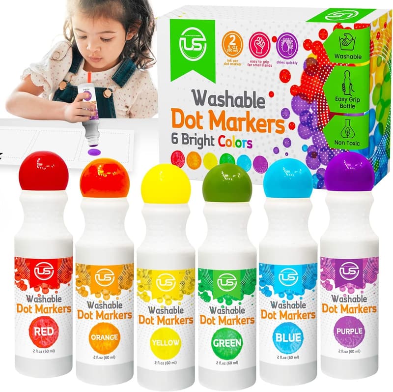 Washable Dot Markers for Kids - 6 Color Art Set