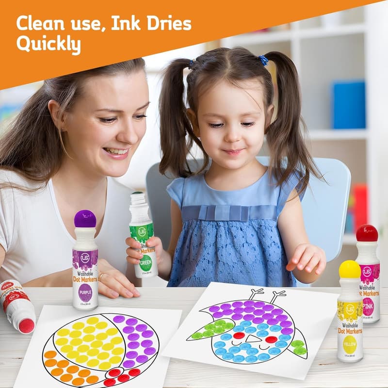 Washable Dot Markers for Kids - 6 Color Art Set
