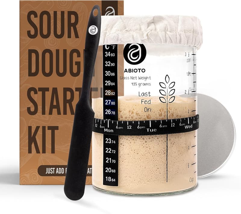 Sourdough Starter Kit with 34 oz Jar, Spatula & Tracker