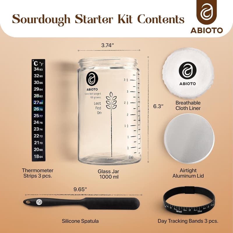 Sourdough Starter Kit with 34 oz Jar, Spatula & Tracker