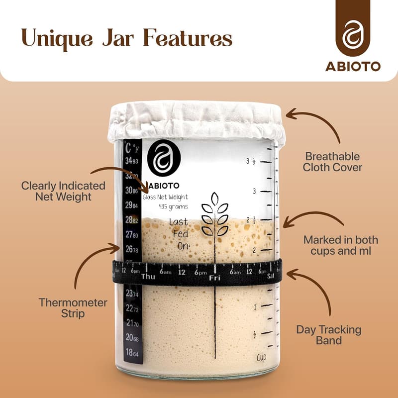 Sourdough Starter Kit with 34 oz Jar, Spatula & Tracker