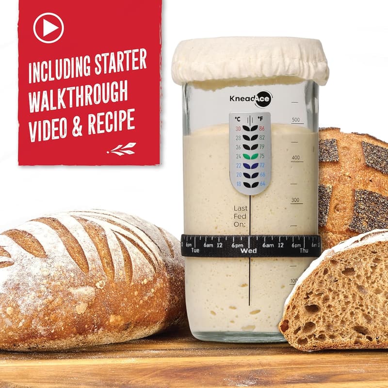 Sourdough Starter Kit with Thermometer, Scraper, and Cloth Cover