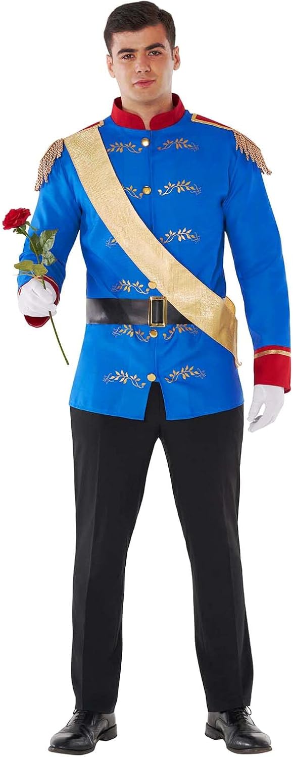Men's Prince Charming Costume - Royal Jacket, Sash & Belt
