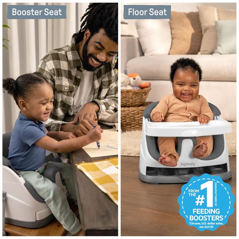 2-in-1 Baby Booster Feeding & Floor Seat with Tray - Slate