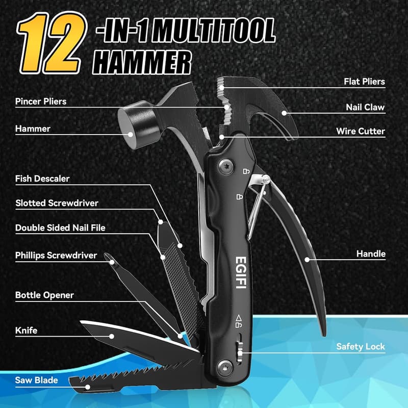 Father's Day 12-in-1 Multitool Hammer for Camping & Hiking
