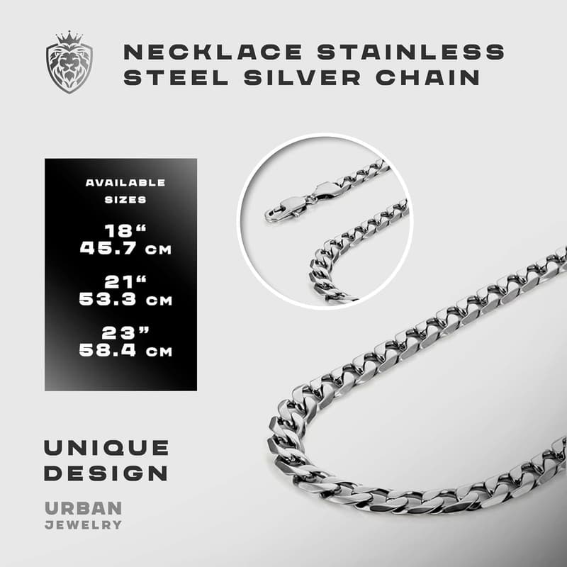 Men's Cuban Link Chain Necklace, 316L Stainless Steel, Multiple Sizes