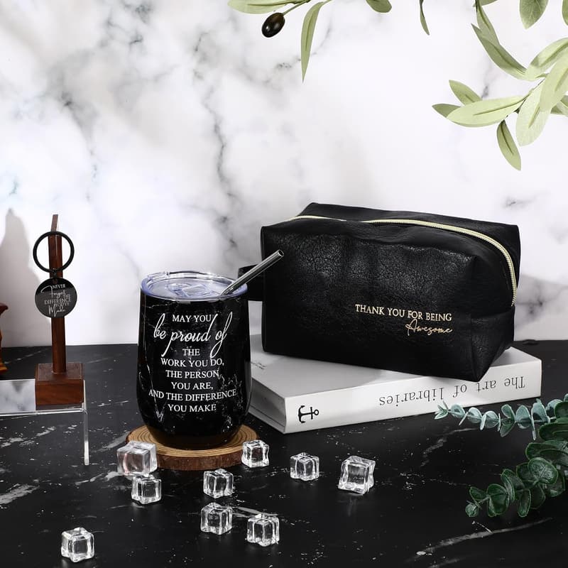 Father's Day Gift Set: Leather Toiletry Bag & 12oz Tumbler for Men