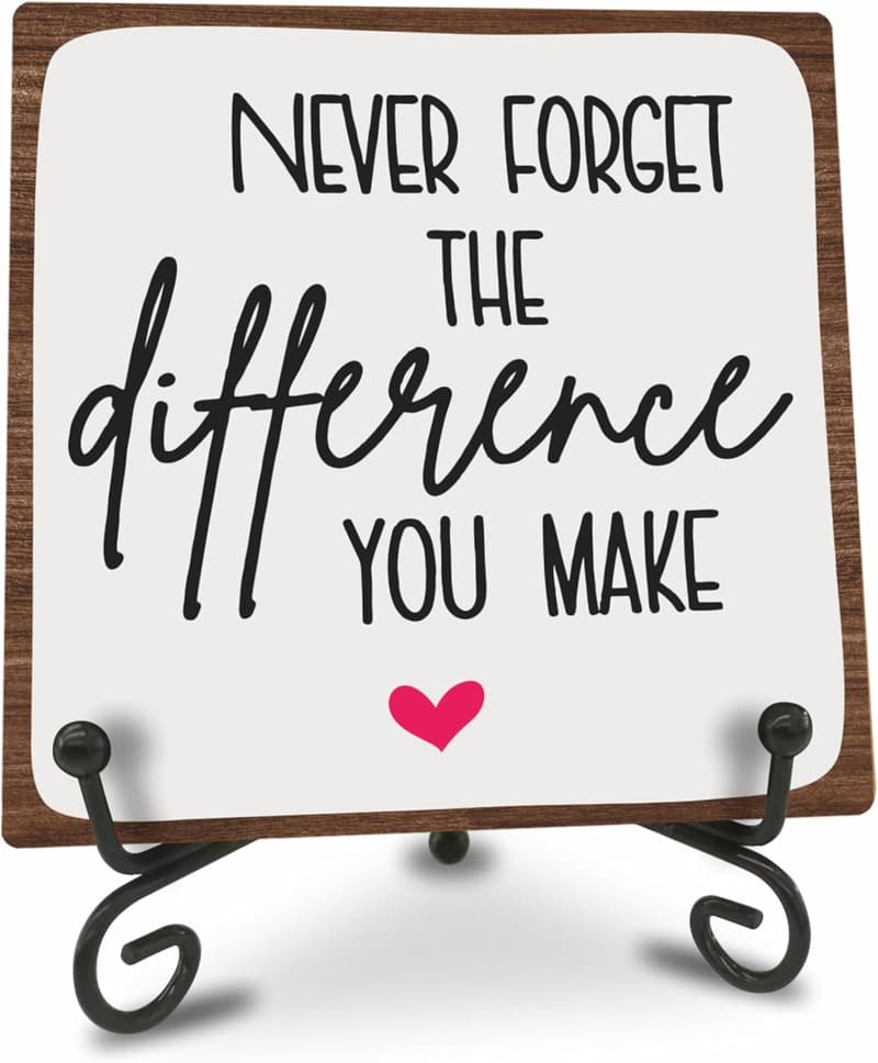 Positive Reminder Wooden Desk Sign with Metal Stand - Home Office Decor
