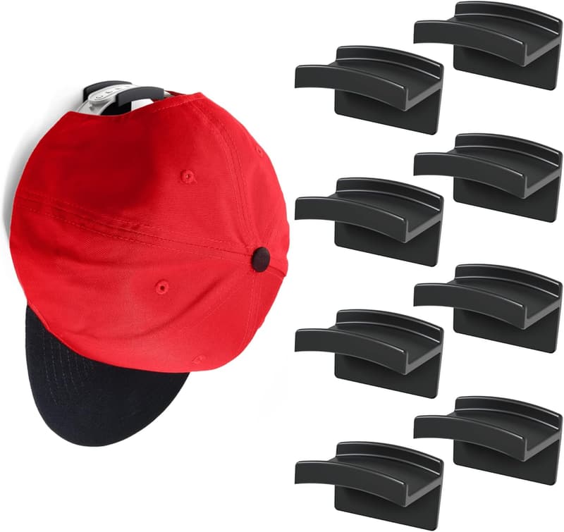 Minimalist Hat Hooks - 8-Pack, No Drilling, Strong Hold, Black