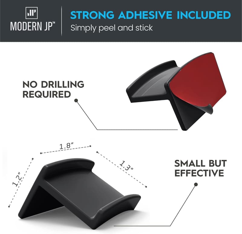 Minimalist Hat Hooks - 8-Pack, No Drilling, Strong Hold, Black
