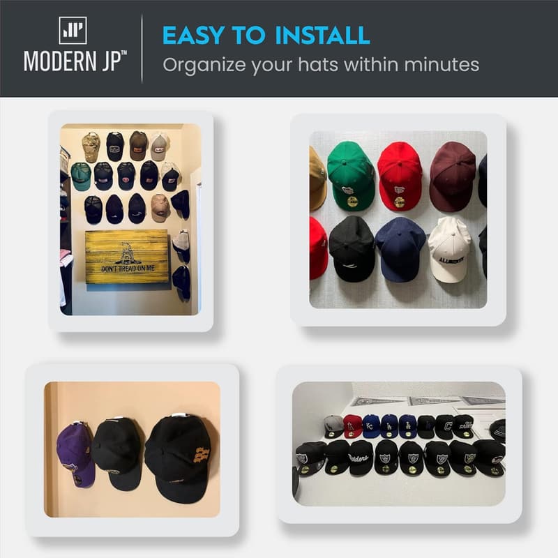 Minimalist Hat Hooks - 8-Pack, No Drilling, Strong Hold, Black