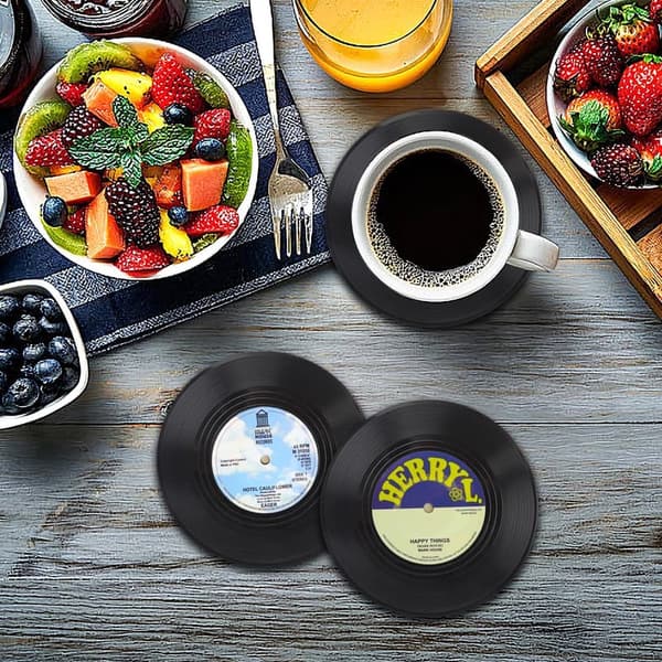 Retro Vinyl Record Drink Coasters Set for Music Lovers