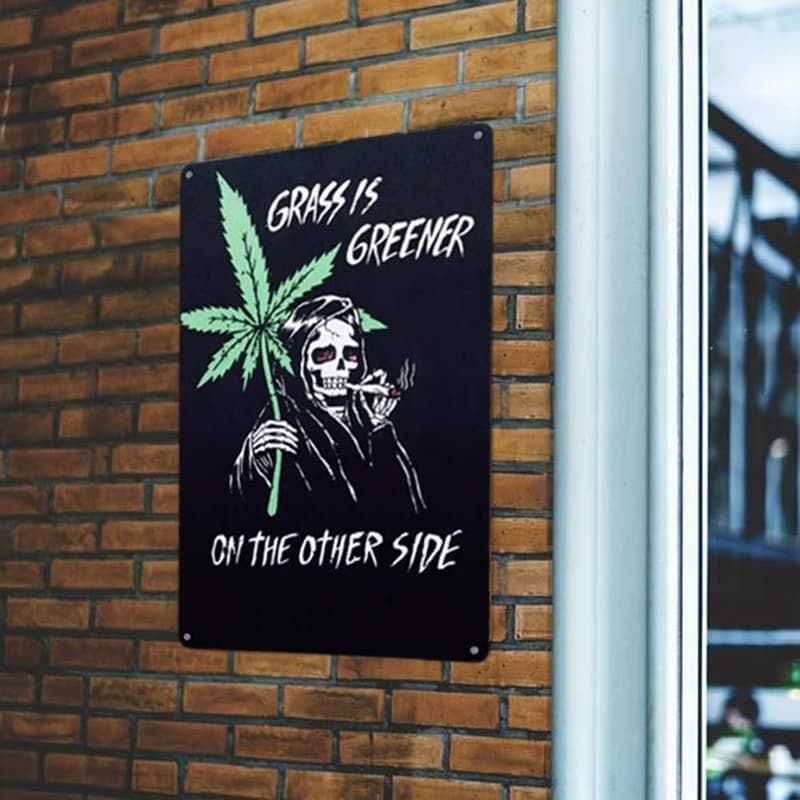 Gothic 90s Skeleton Tin Sign for Stoner Decor
