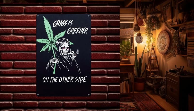 Gothic 90s Skeleton Tin Sign for Stoner Decor