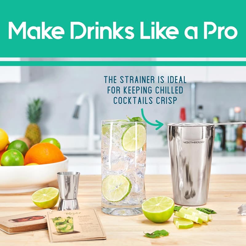 8-Piece Cocktail Shaker Set with Wood Stand and Recipe Cards