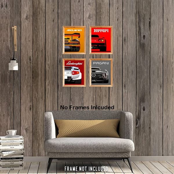 Cool Supercar Wall Art Prints for Man Cave - Set of 4