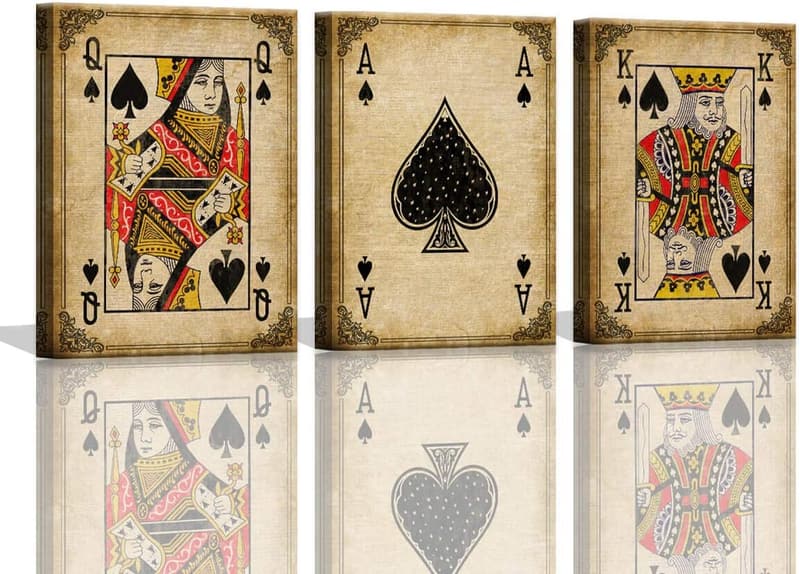 Poker Ace of Spades Canvas Art Set for Game Room Decor