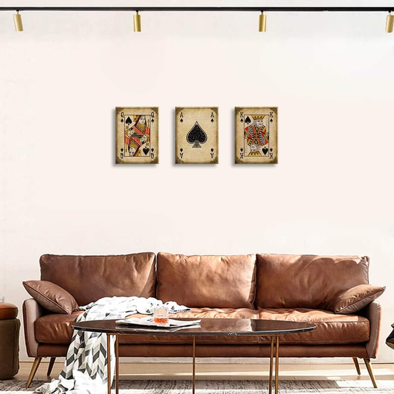 Poker Ace of Spades Canvas Art Set for Game Room Decor