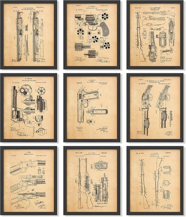 Vintage Gun Patent Prints Wall Art - Antique Firearm Decor (8x10 Unframed)
