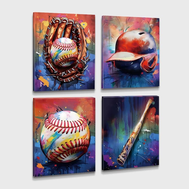 Man Cave Baseball Canvas Prints Set of 4 (8