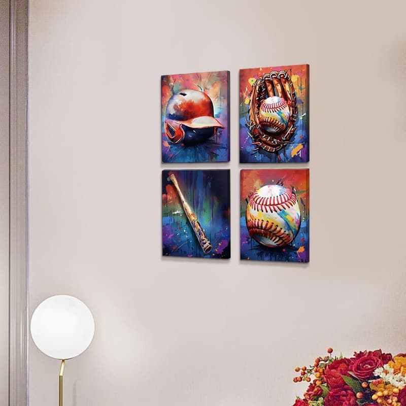 Man Cave Baseball Canvas Prints Set of 4 (8