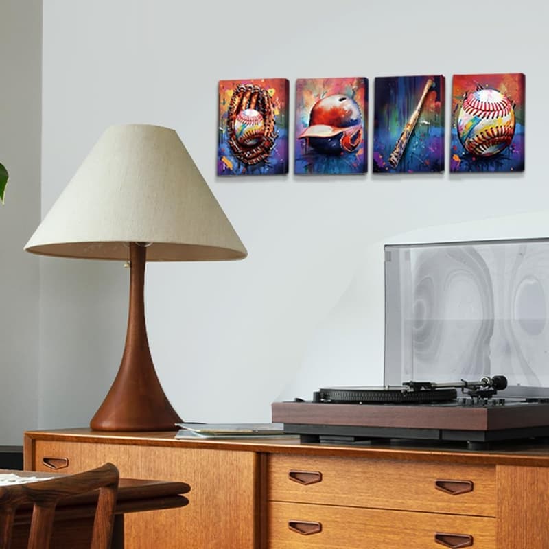 Man Cave Baseball Canvas Prints Set of 4 (8
